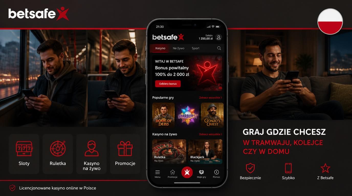Portret gracza mobilnego w Polsce trzymającego telefon z aplikacją kasyna Betsafe.